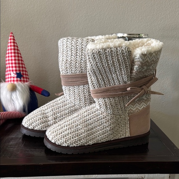 Muk Luks Gray and Cream Knit Boots - Picture 1 of 6